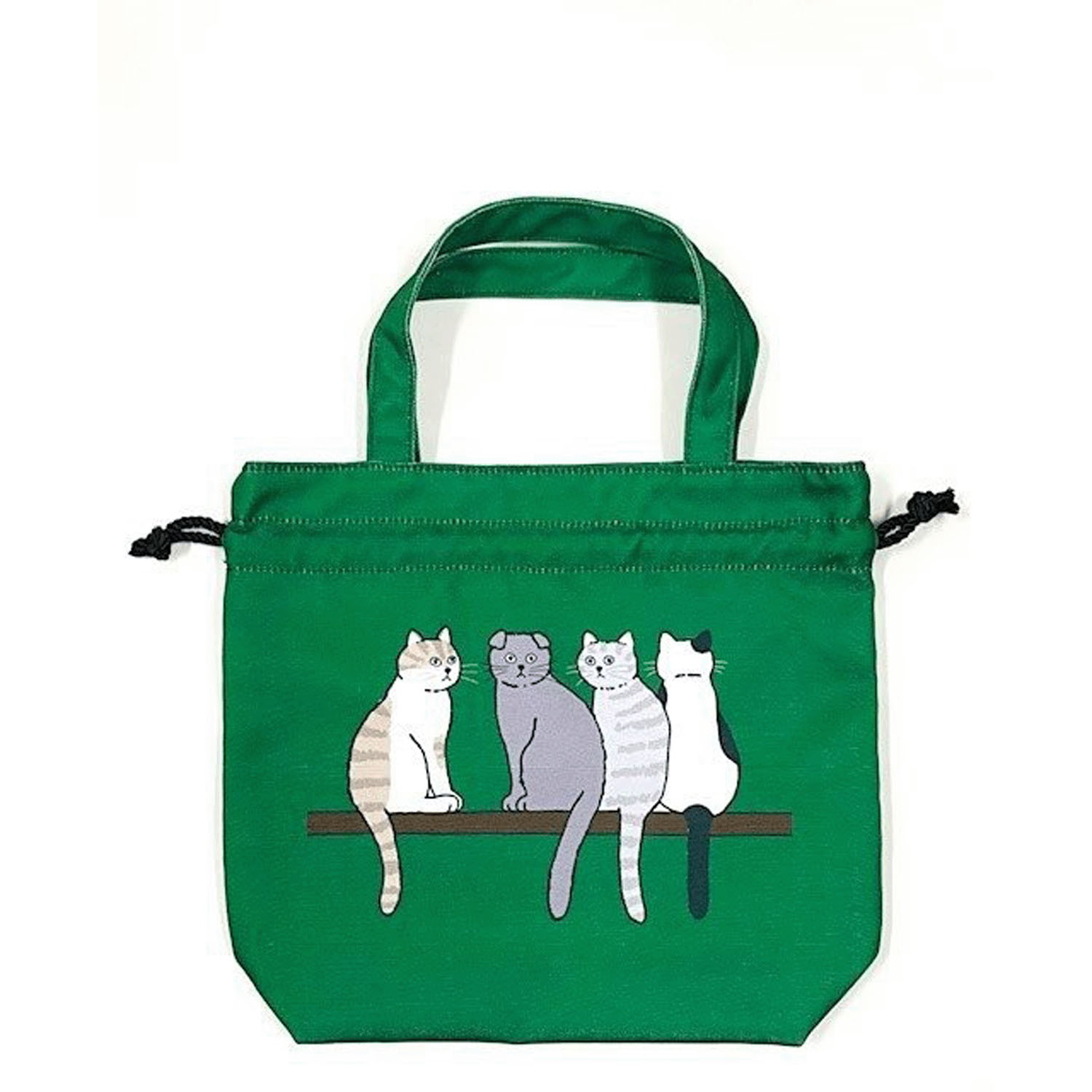 タルティーヌ 巾着トートバッグ 4匹ねこ（グリーン） - 画像1