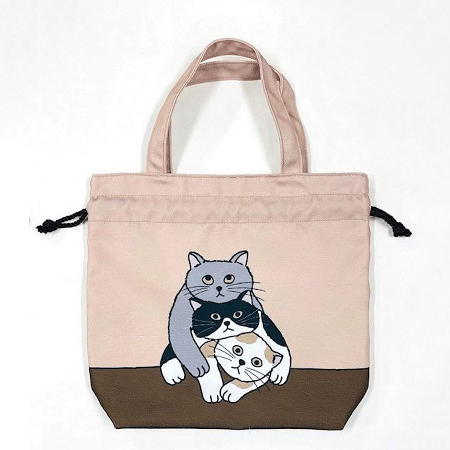 タルティーヌ 巾着トートバッグ 3匹ねこ（ピンク） - 画像1