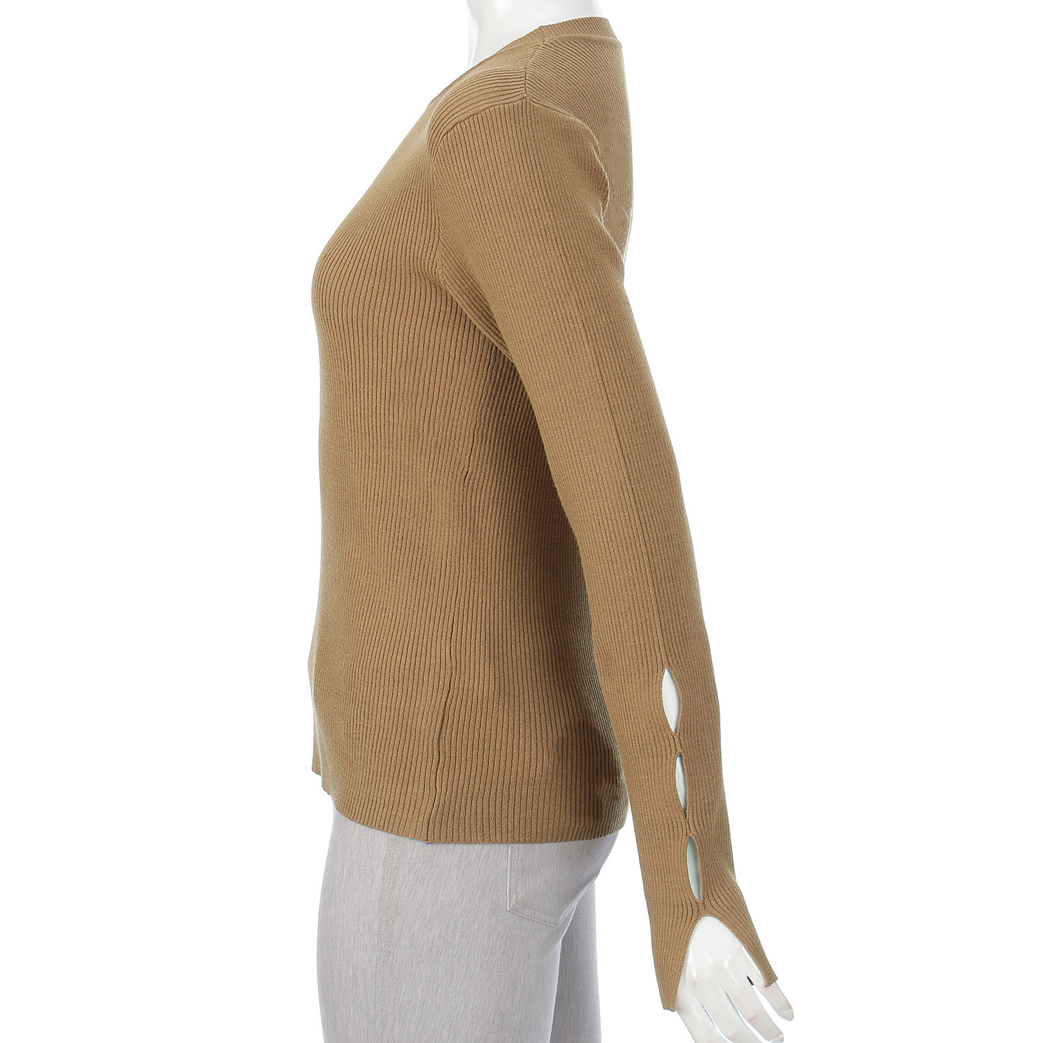 cloche 袖スリットクルーネックリブニットトップス - 画像8