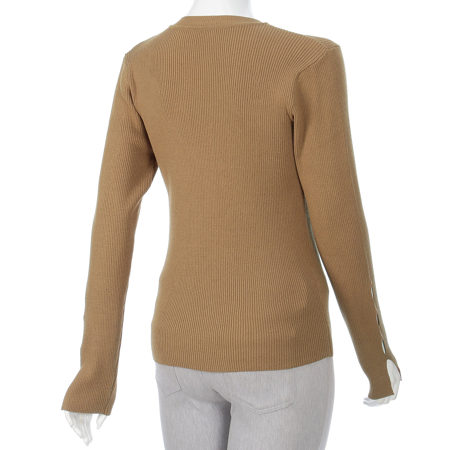 cloche 袖スリットクルーネックリブニットトップス - 画像9