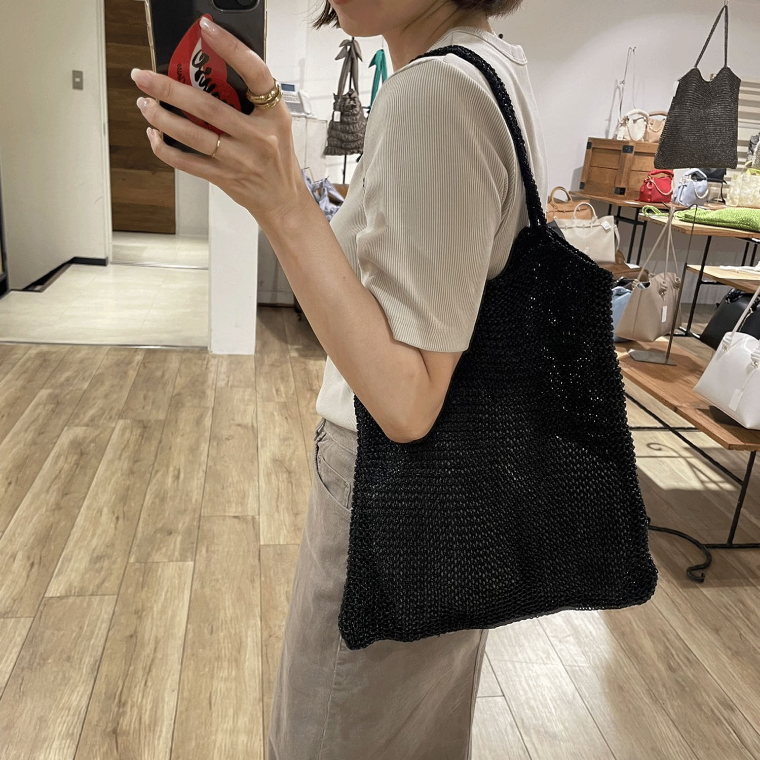 cachecache ラメ糸編みトート - 画像5