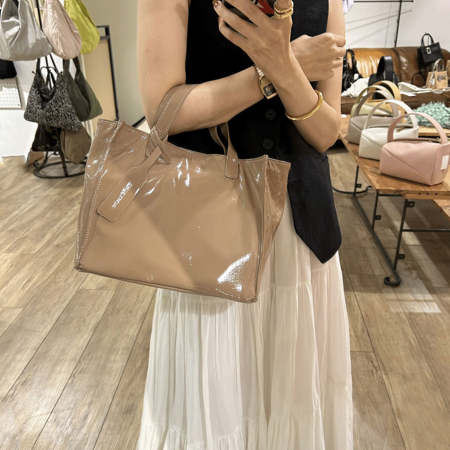 【Insta Live】cachecache エナメル風ショッパーバッグ小サイズ - 画像5