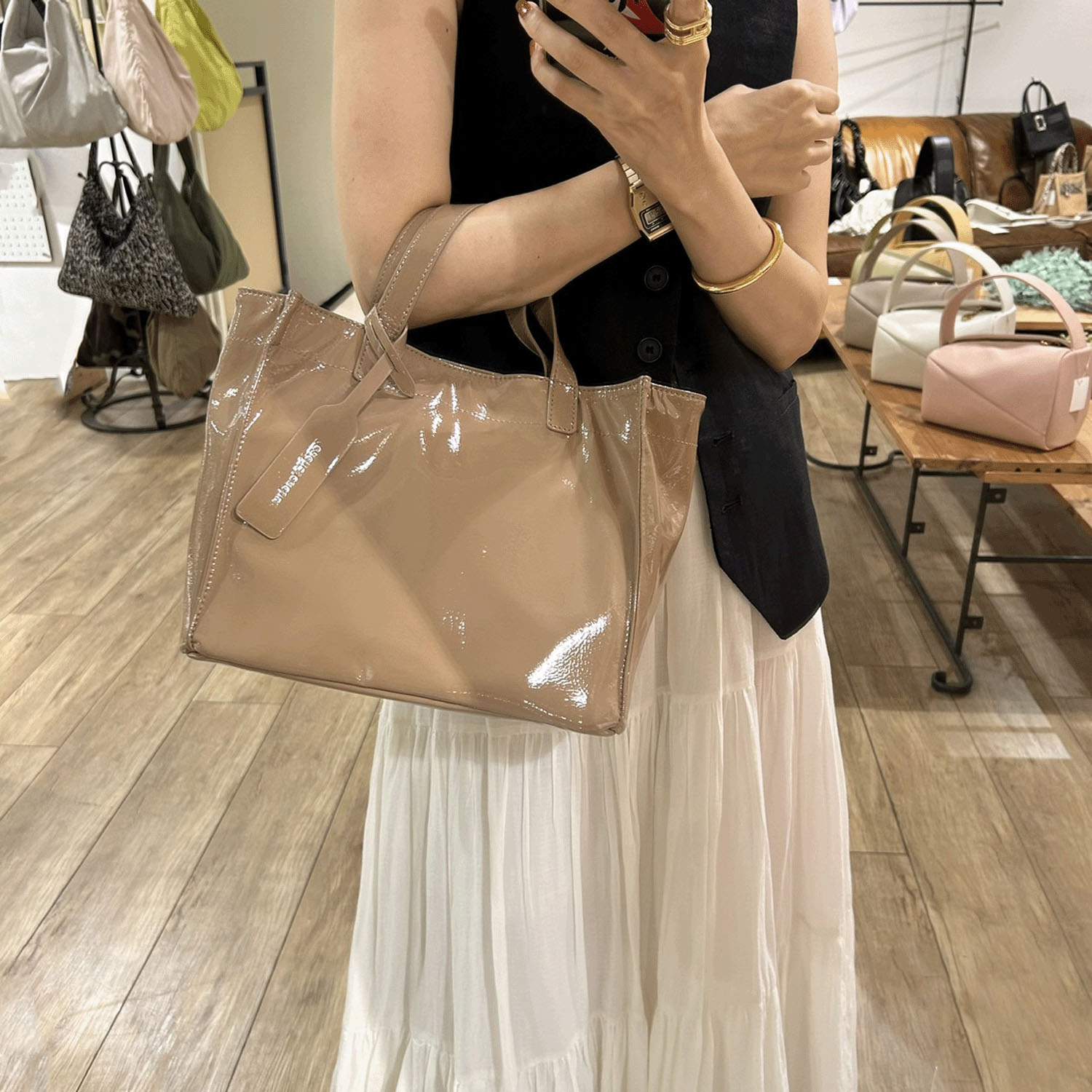 【Insta Live】cachecache エナメル風ショッパーバッグ小サイズ - 画像1