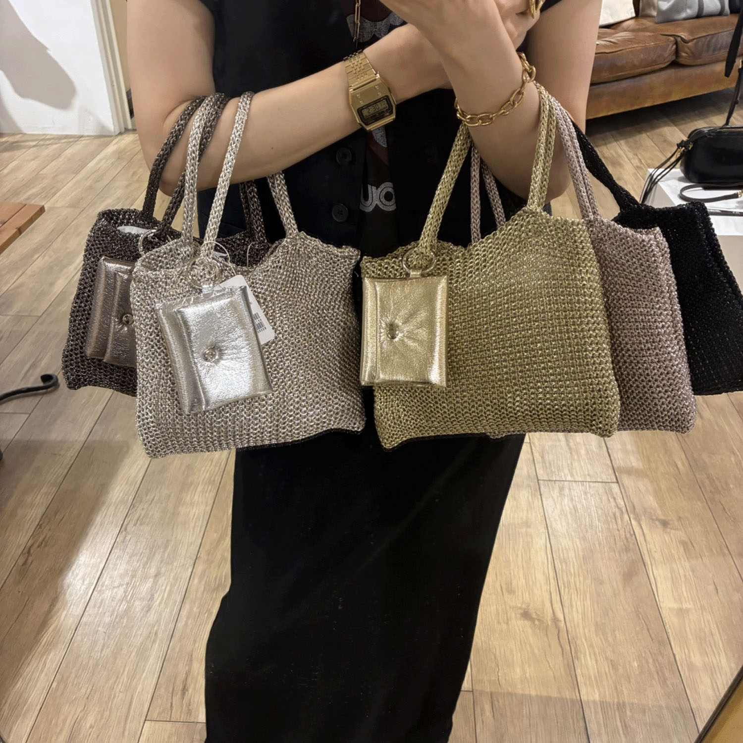 cachecache イヤホンポーチ付ラメ糸ミニバッグ - 画像2