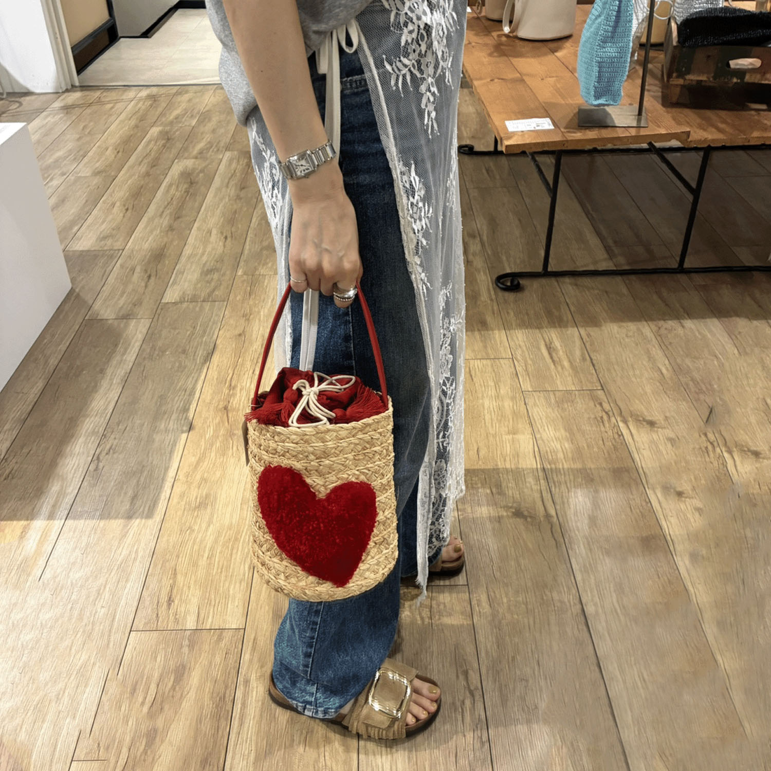 【Insta Live】cachecache ハート付ラフィアバケットトート - 画像7