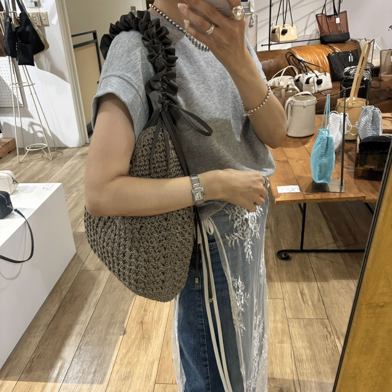 cachecache ドロストフリルハンドル地柄編みトート - 画像5