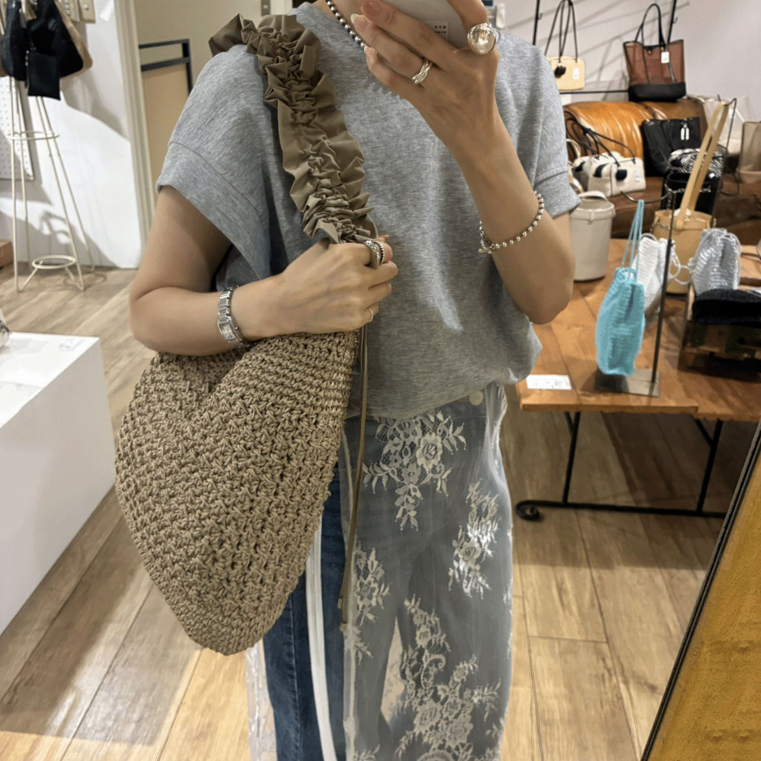 cachecache ドロストフリルハンドル地柄編みトート - 画像10