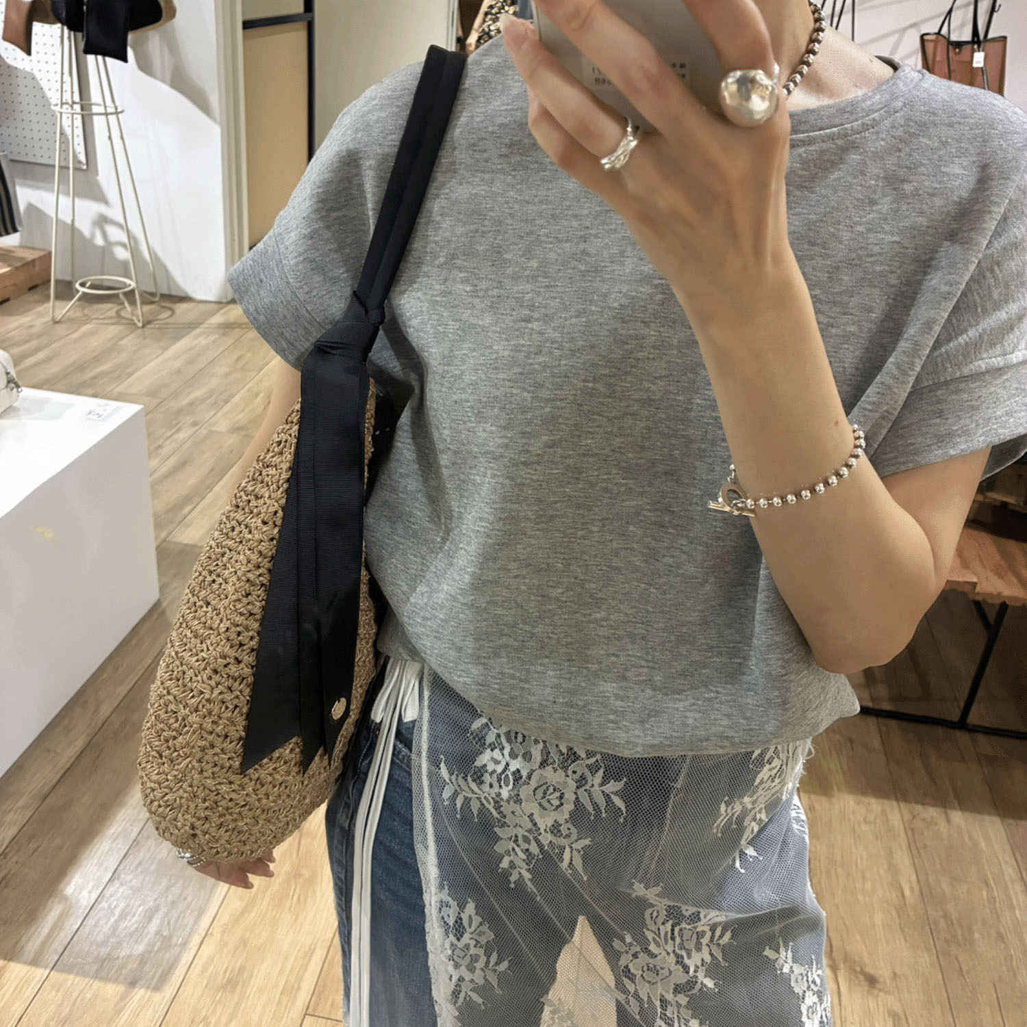 cachecache 下がりグログラン地柄編みトート - 画像3