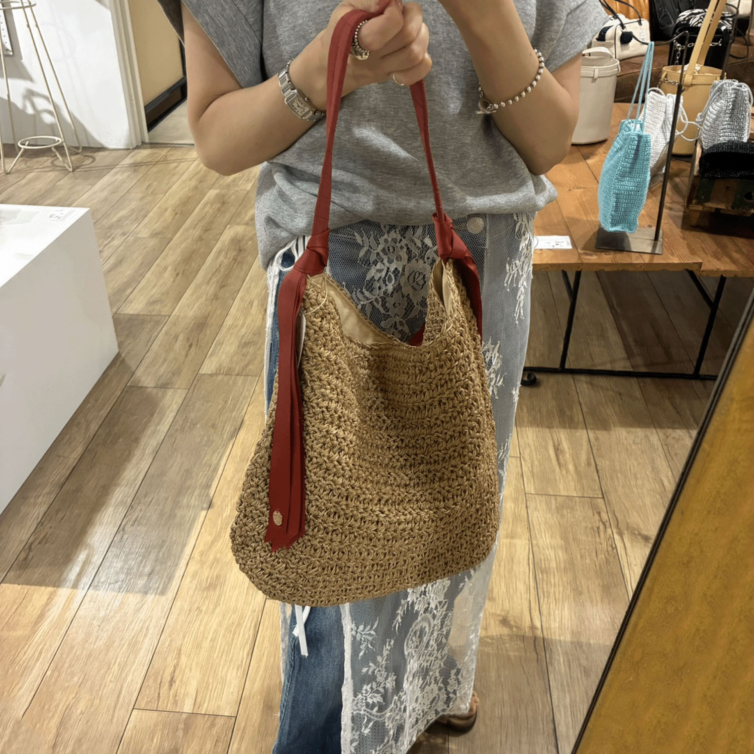 cachecache 下がりグログラン地柄編みトート - 画像6