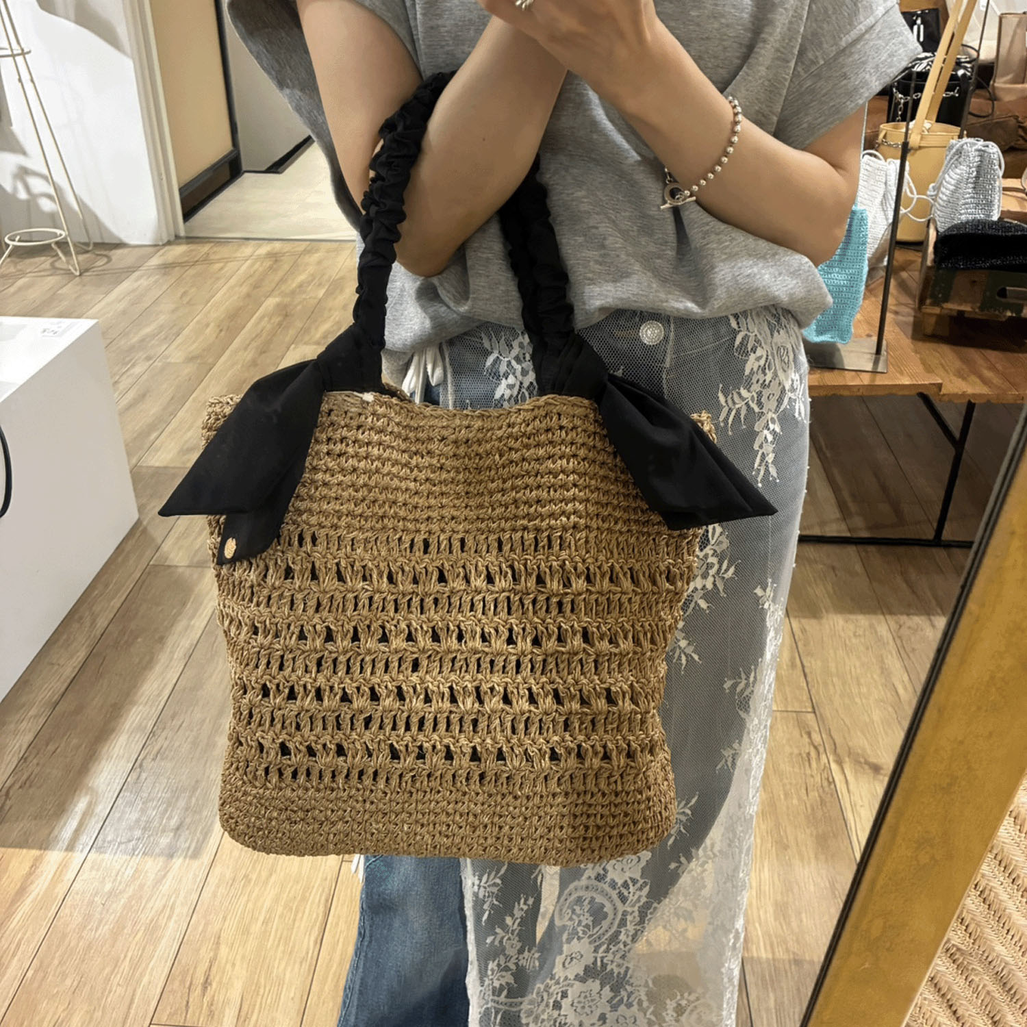 【Insta Live】cachecache ラフィアブレードリボンバッグ - 画像2