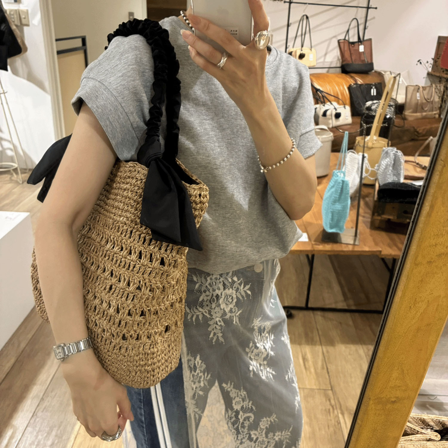 【Insta Live】cachecache ラフィアブレードリボンバッグ - 画像3
