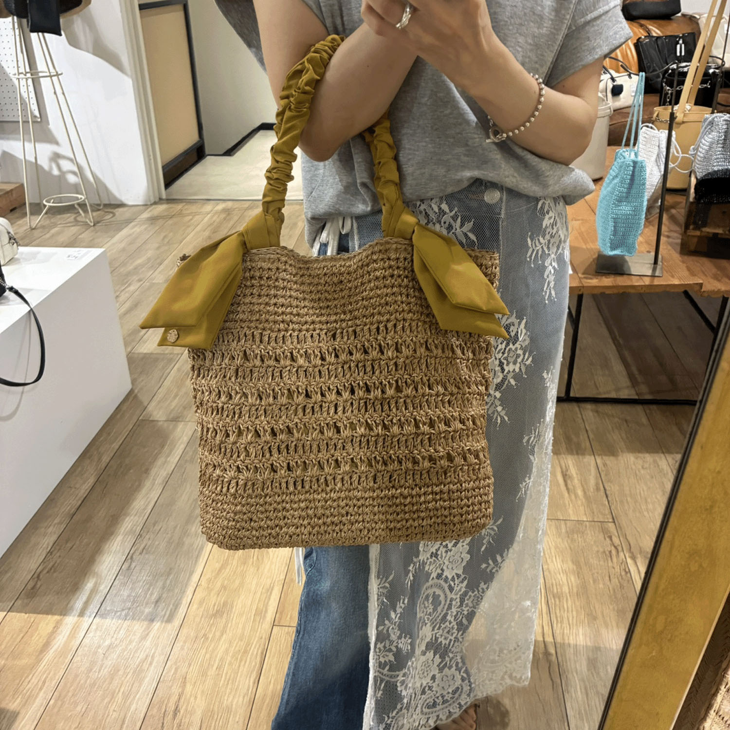 【Insta Live】cachecache ラフィアブレードリボンバッグ - 画像1