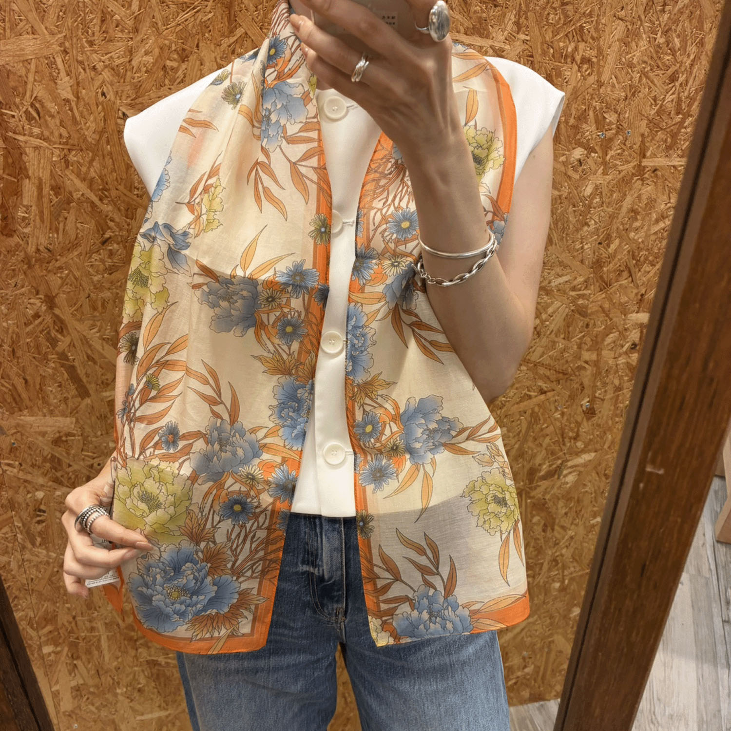 スタークラフト レトロ風花柄細幅スカーフ - 画像2