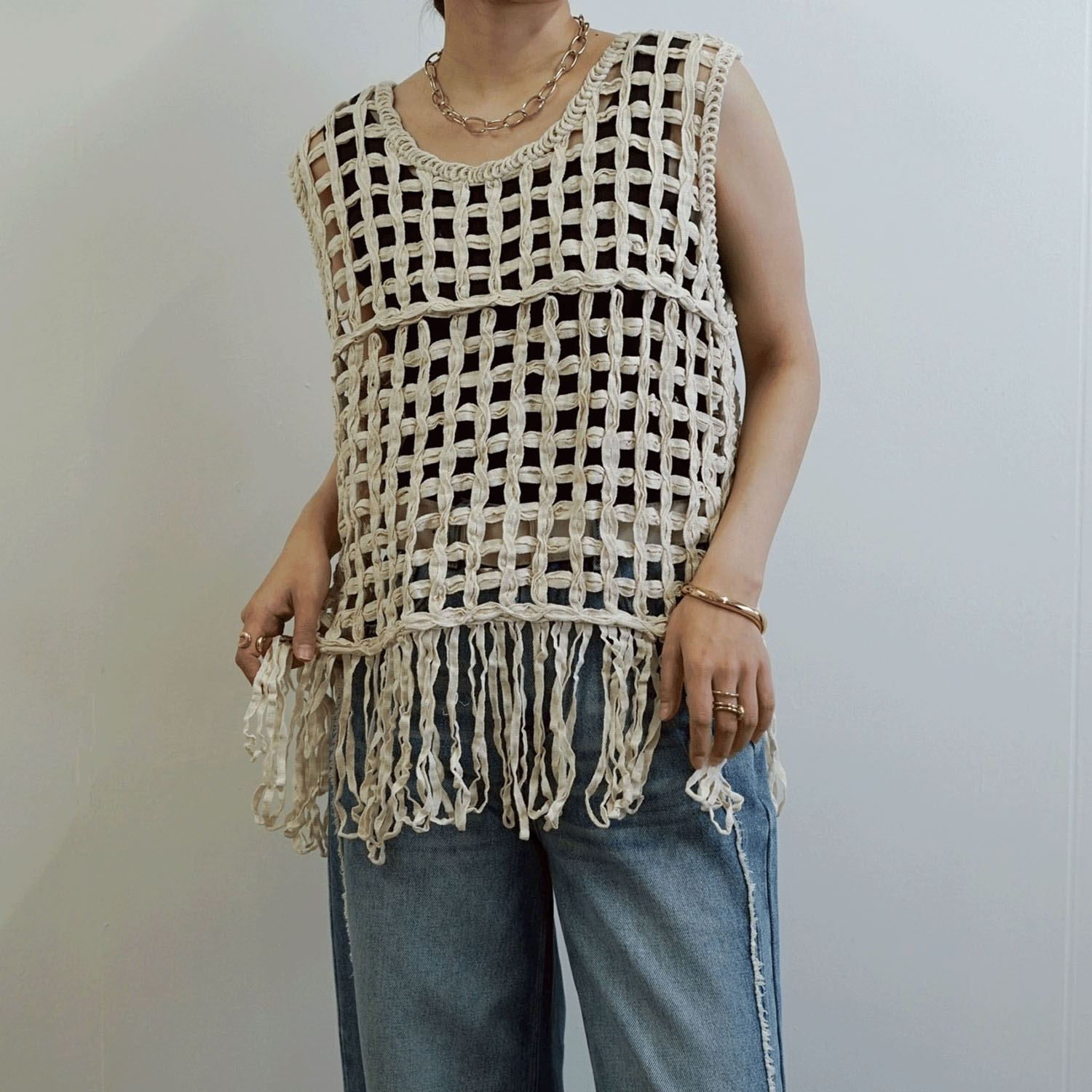 SEVEN SENSE メッシュノースリーブトップス