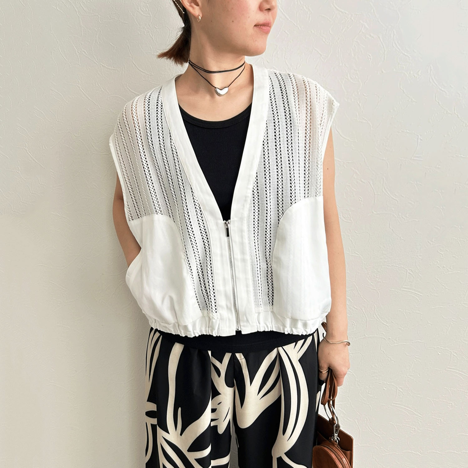 【InstaLive】LHELBIE（レルビエ） ストライプメッシュジレ