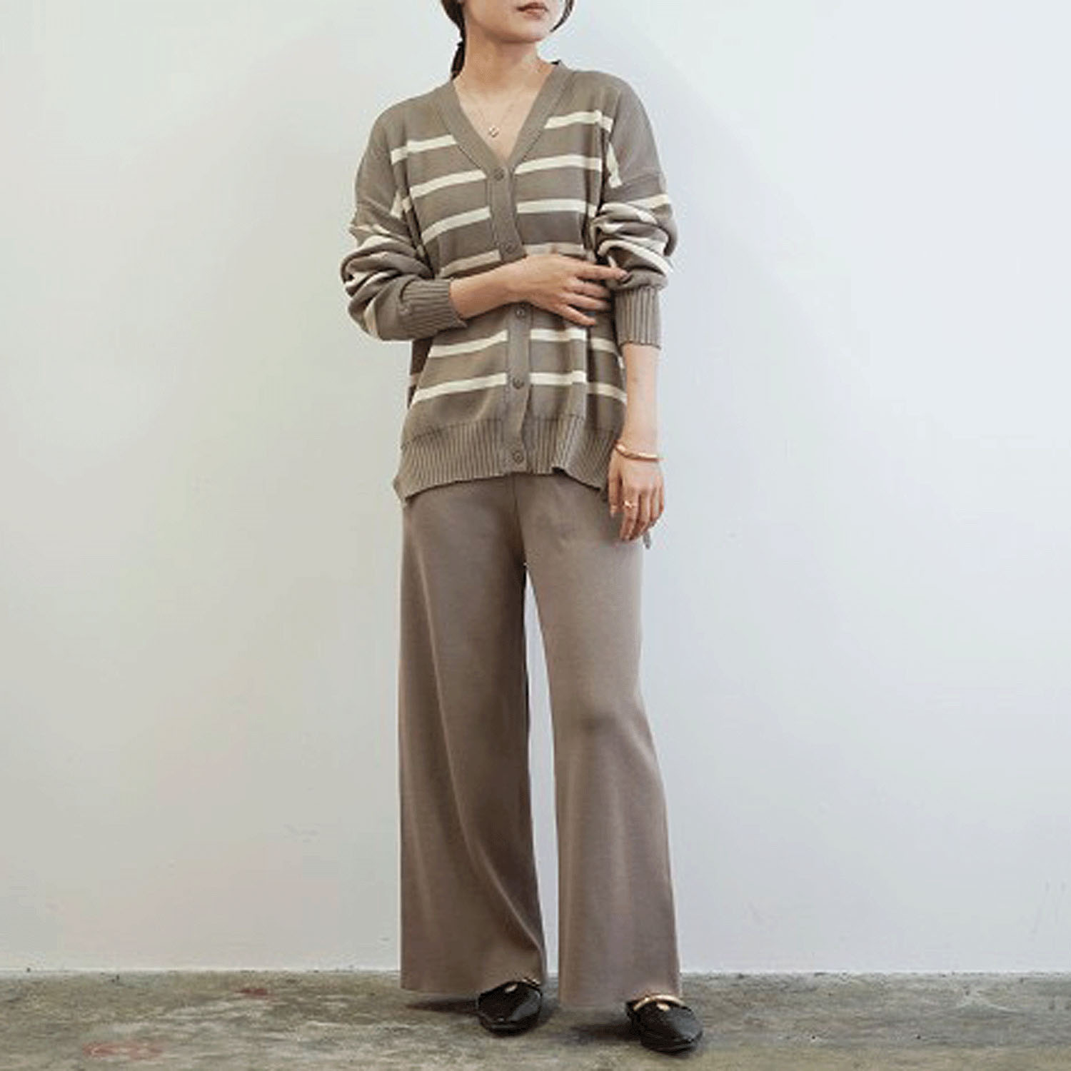 SEVEN SENSE ボーダーカーディガンとパンツのセット - 画像1
