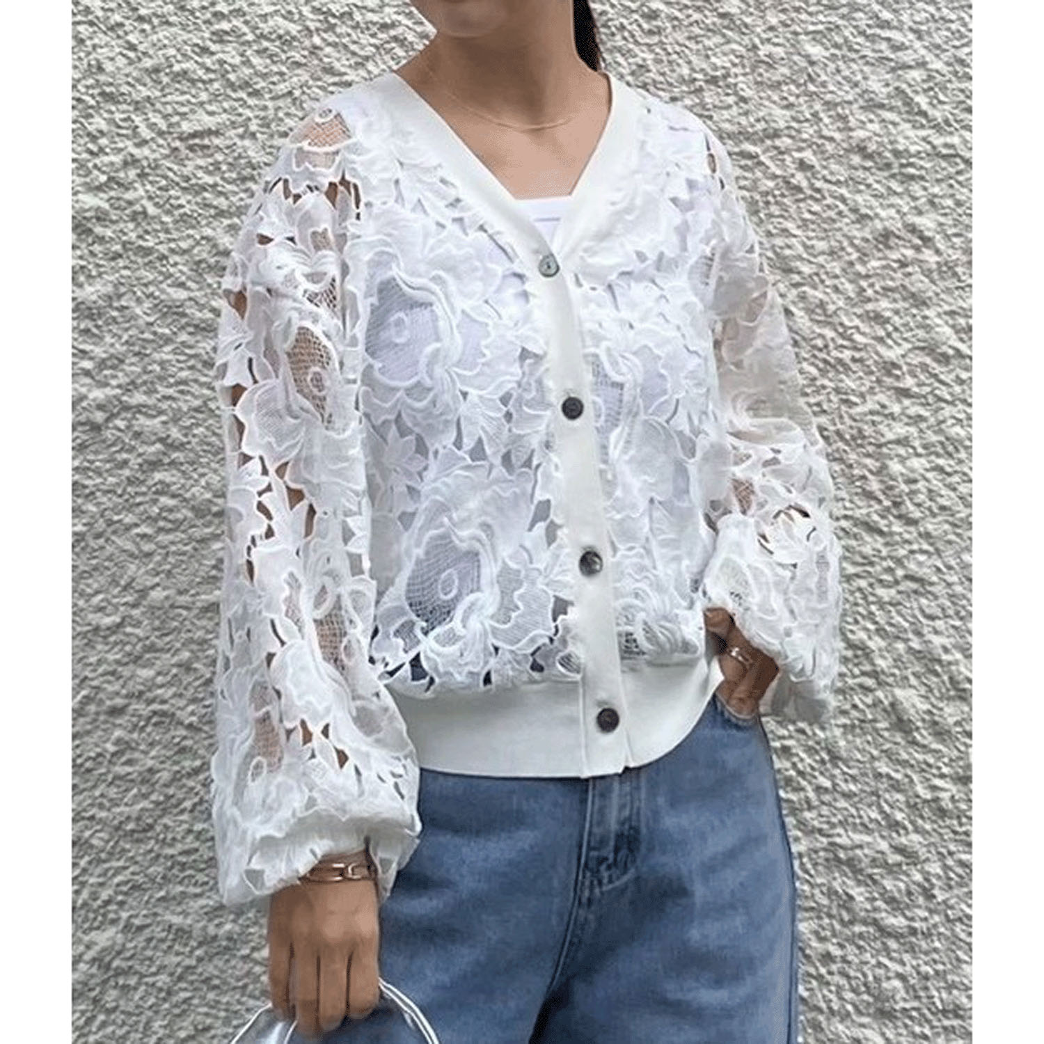 ROSIEE レースチュールドッキングカーディガン - 画像1