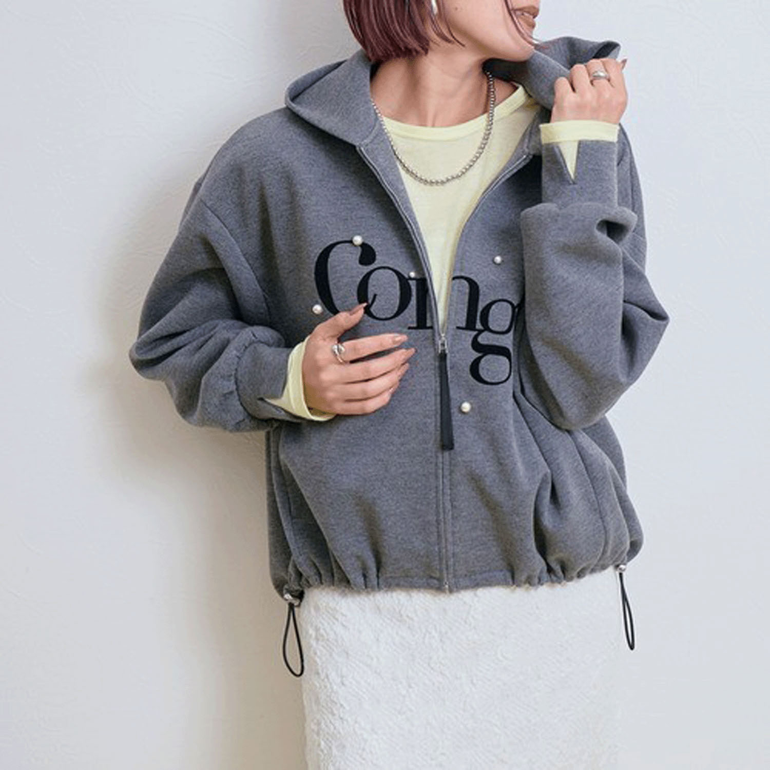 LHELBIE パールロゴジップパーカー - 画像2