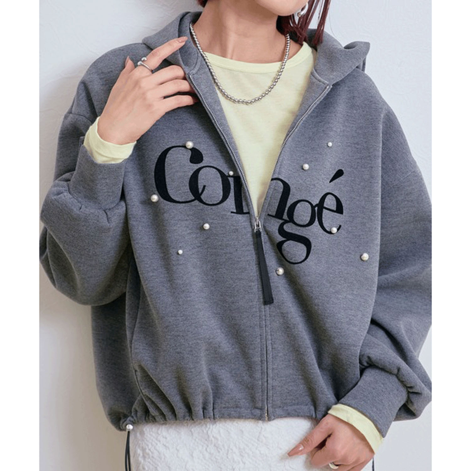 LHELBIE パールロゴジップパーカー