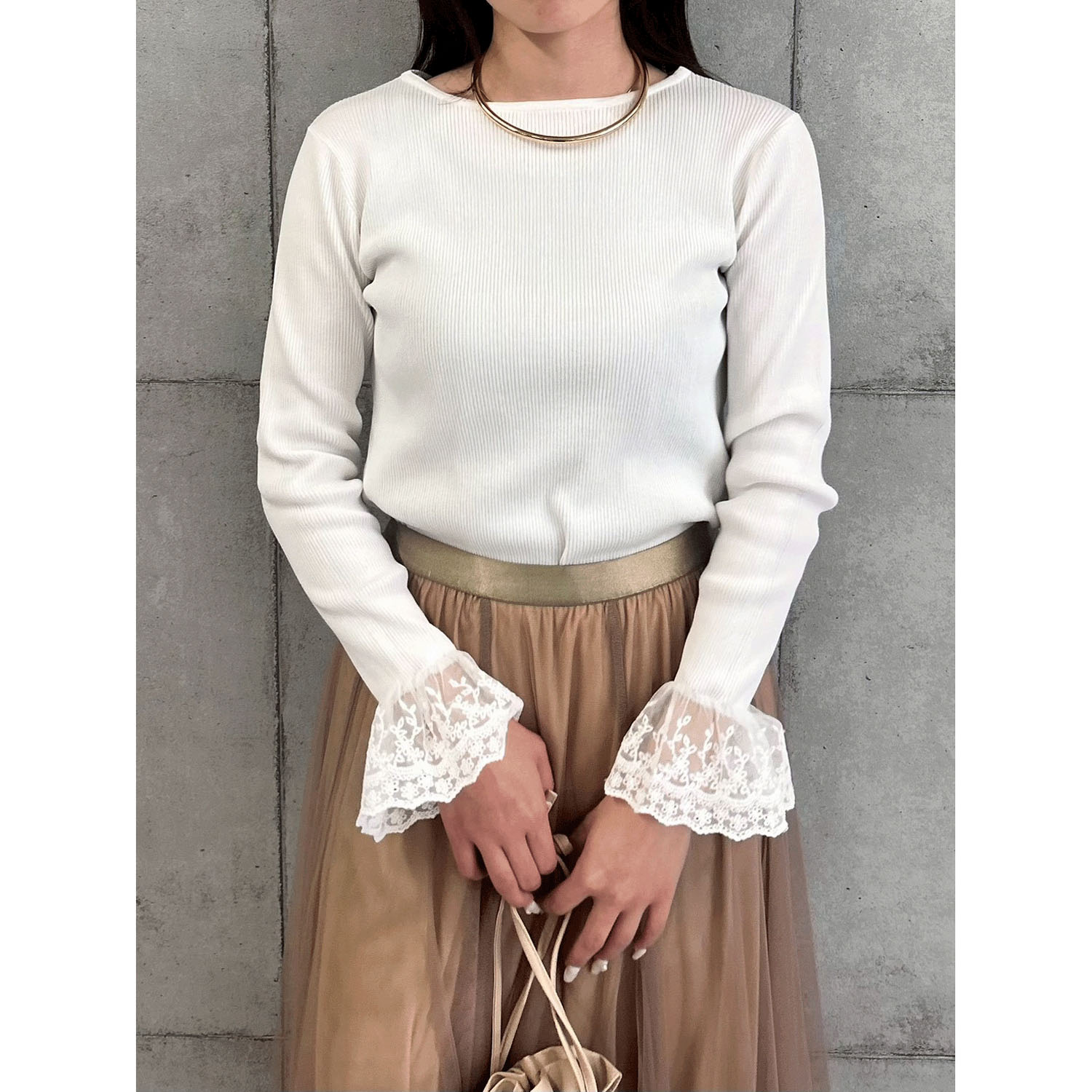 ROSIEE 袖レースリブニット - 画像3