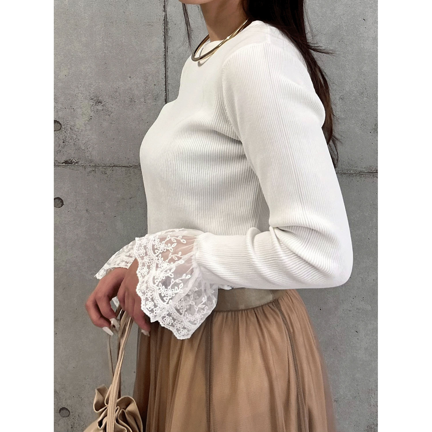 ROSIEE 袖レースリブニット - 画像4