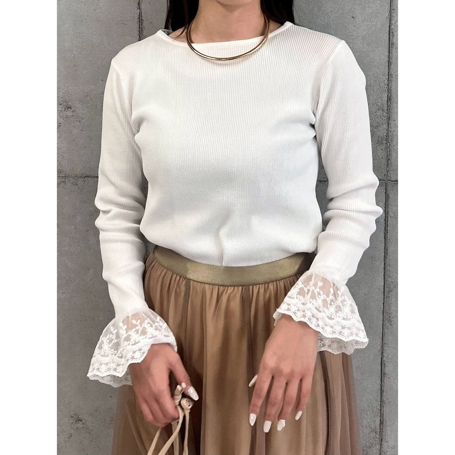 ROSIEE 袖レースリブニット - 画像1