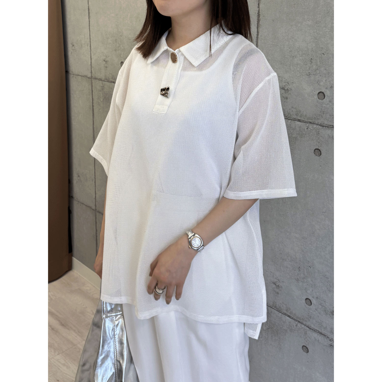 ROSIEE ニュアンス釦メッシュBIGシャツ - 画像2