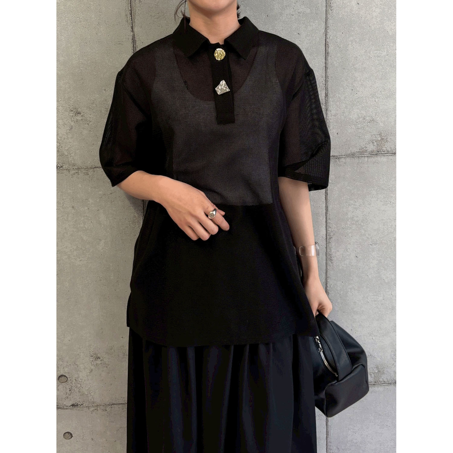 ROSIEE ニュアンス釦メッシュBIGシャツ - 画像9