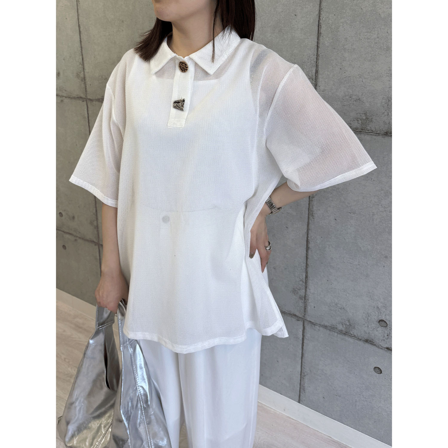 ROSIEE ニュアンス釦メッシュBIGシャツ