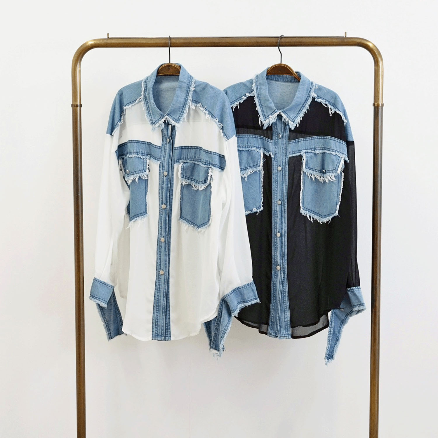 SEVEN SENSE デニム切替シアーシャツ - 画像2