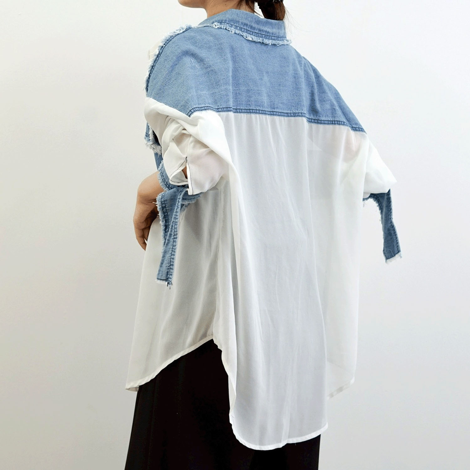 SEVEN SENSE デニム切替シアーシャツ - 画像4