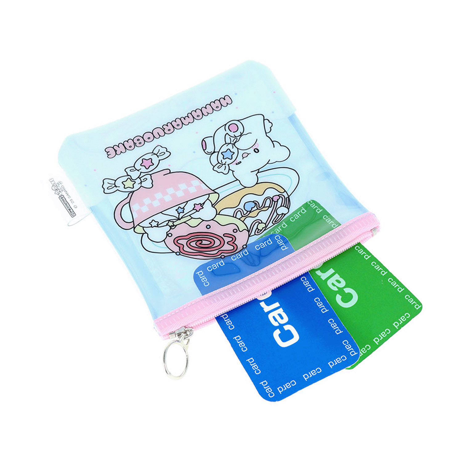 はなまるおばけ フラットスクエアポーチ ブルー - 画像3