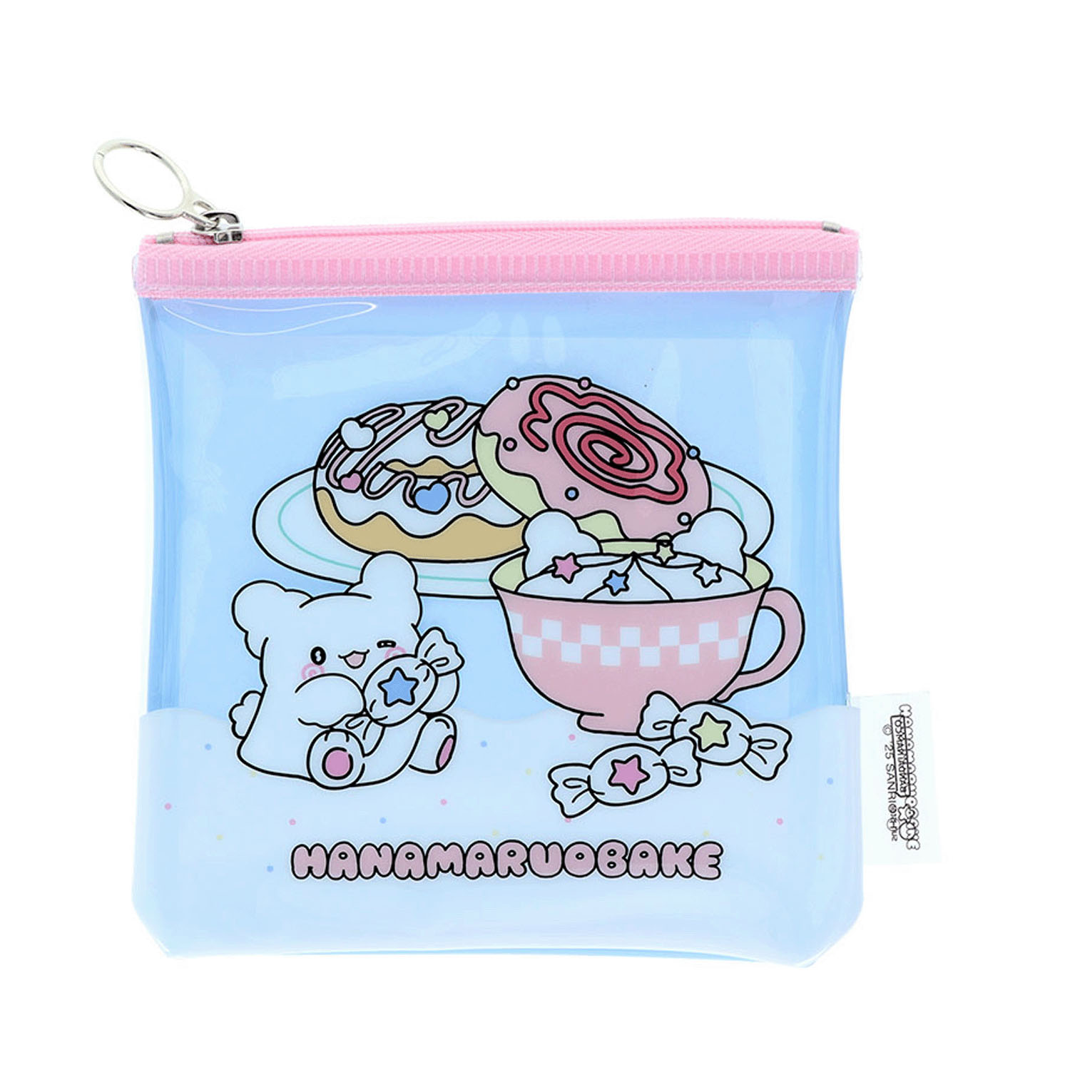 はなまるおばけ フラットスクエアポーチ ブルー - 画像1