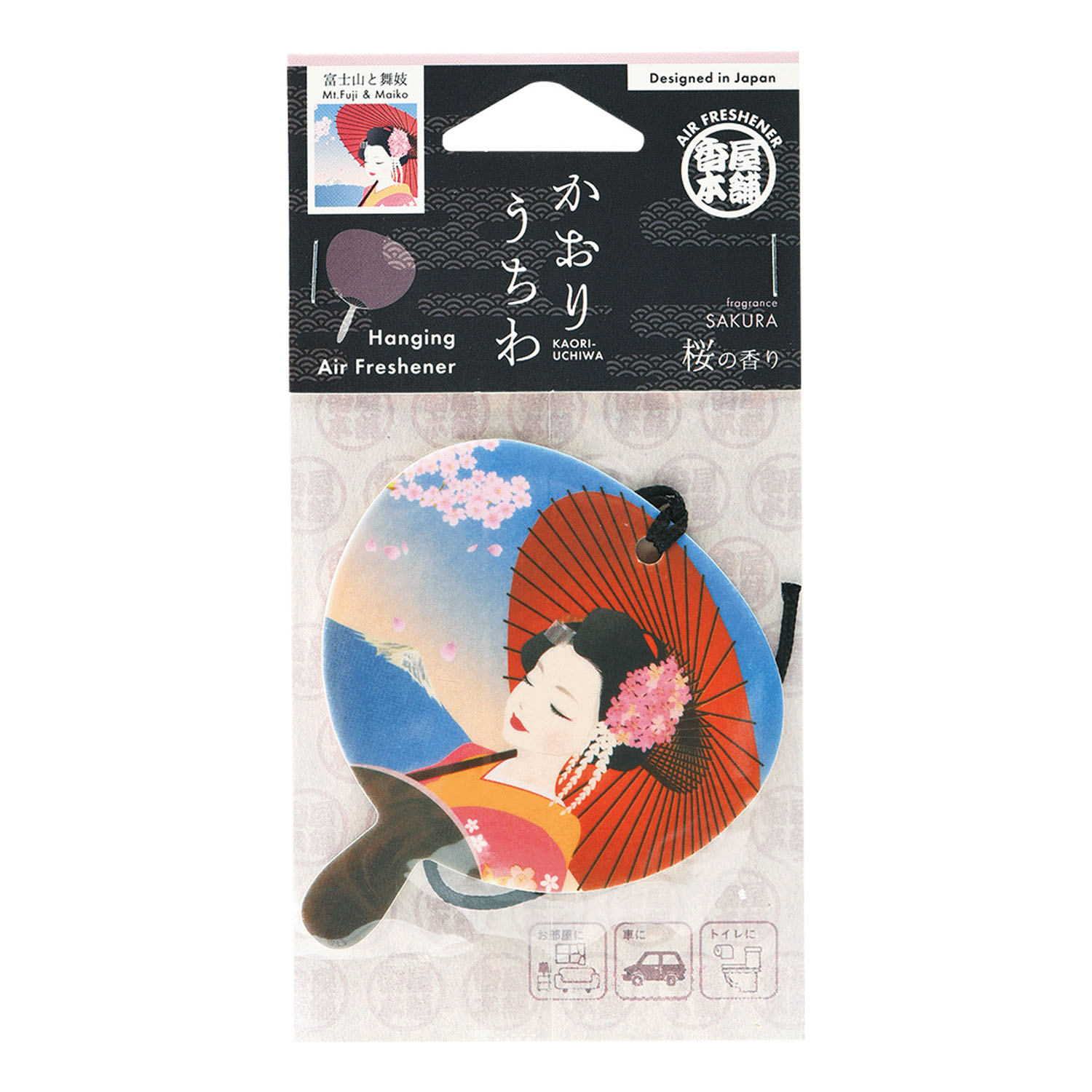 かおり うちわ 富士山と舞妓  桜 招き猫 舞妓と桜 日本地図 ゆる寿司 - 画像1