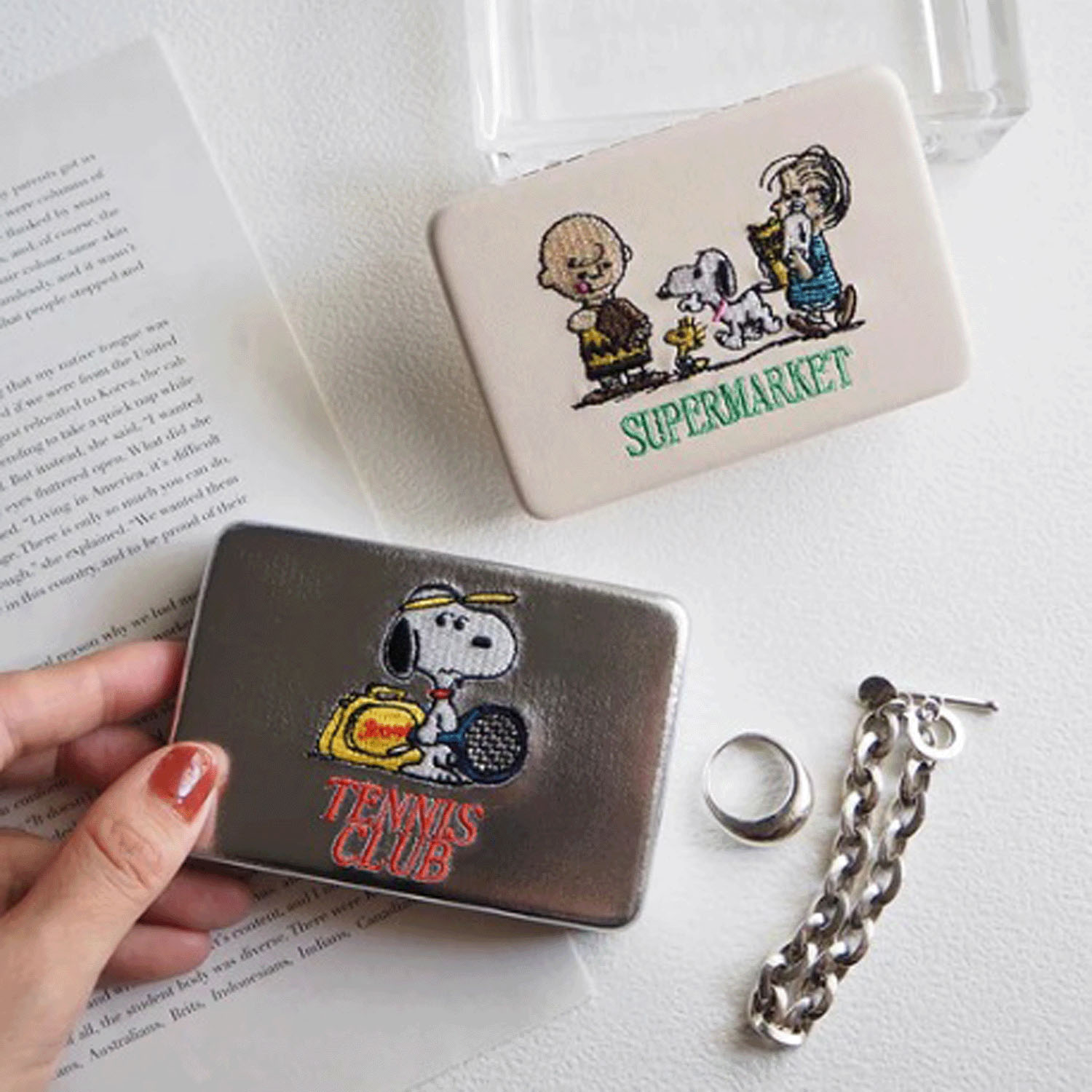 スヌーピー マルチケース コンパクトミラーケースL SILVER - 画像2