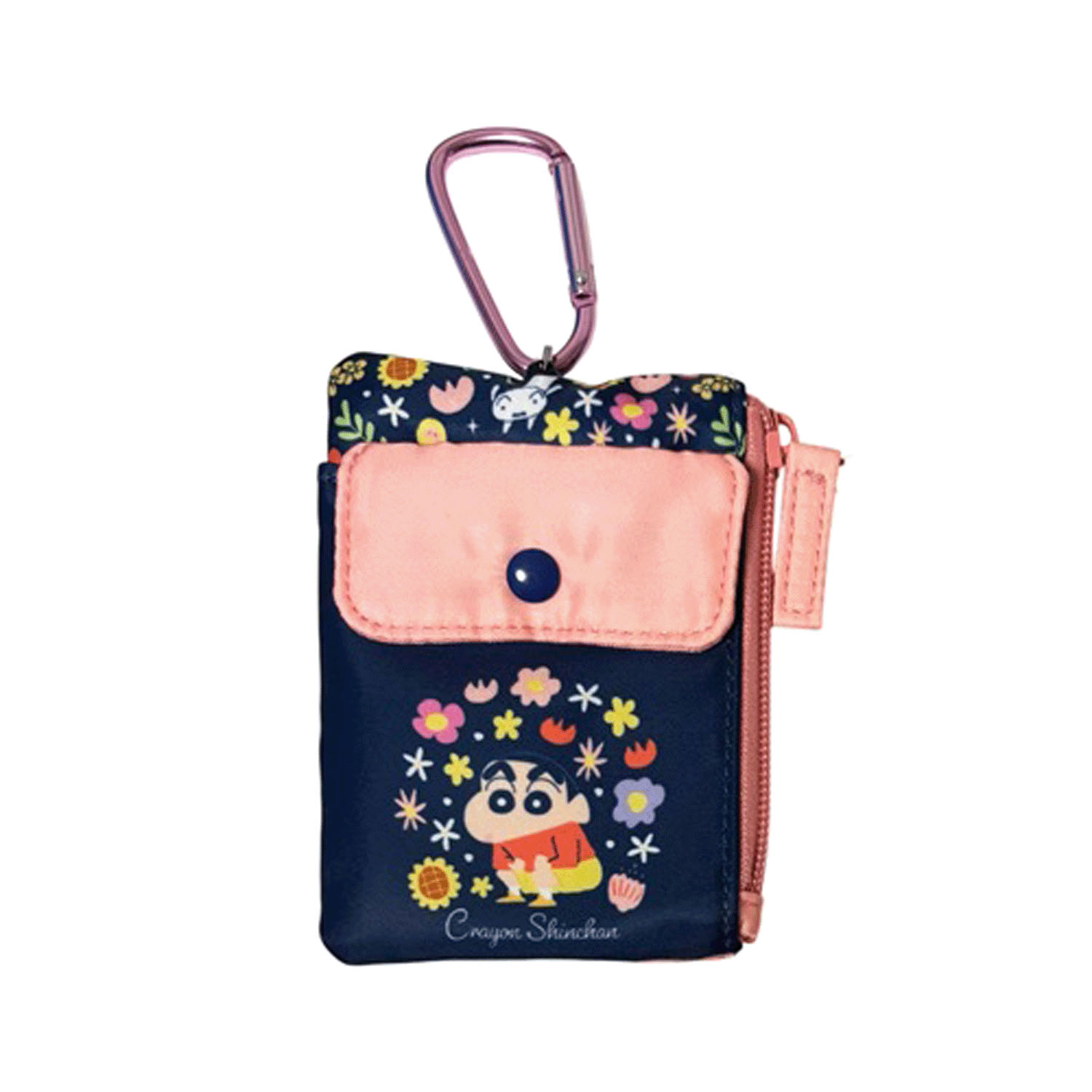 クレヨンしんちゃん リール付きパスケース フラワー ネイビー