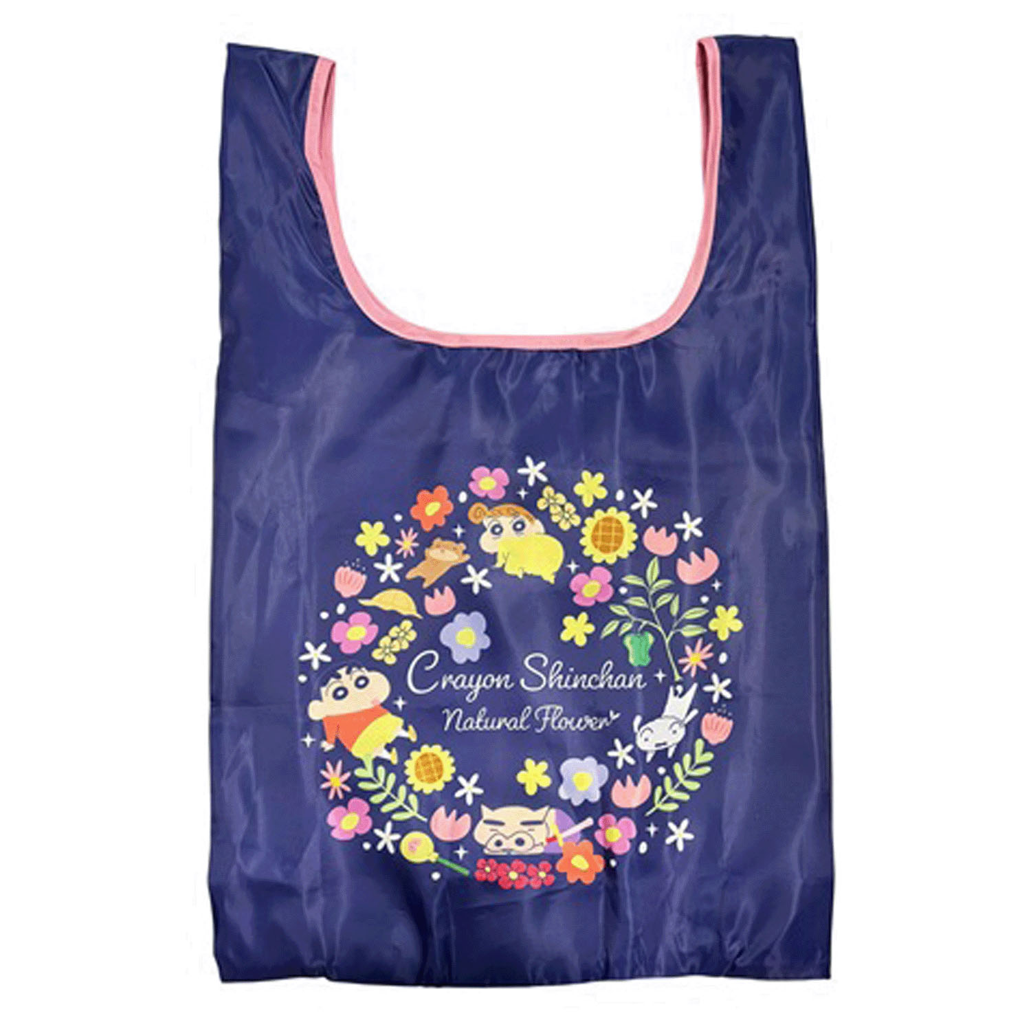 クレヨンしんちゃん マルシェショッピングバッグ フラワー ネイビー