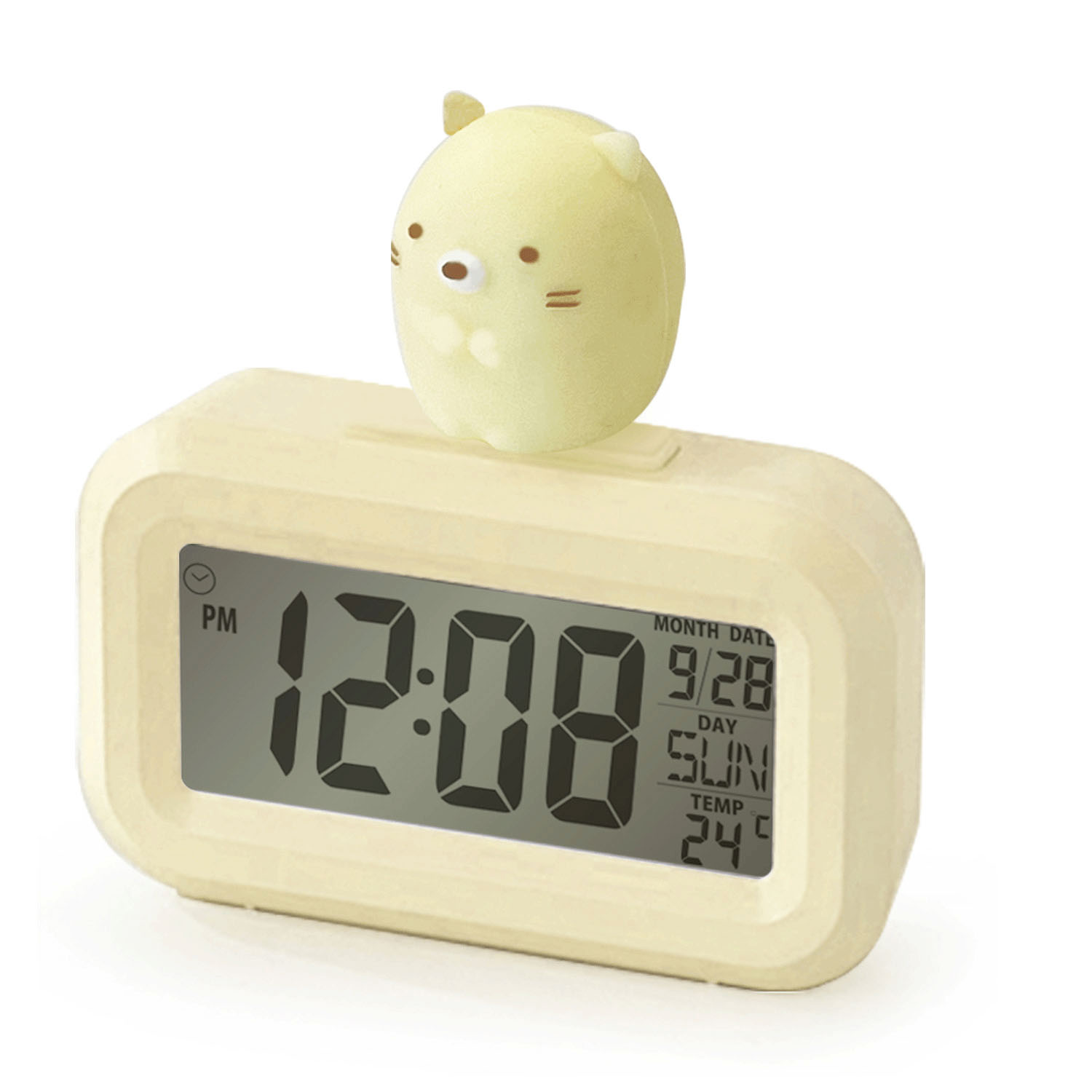 すみっコぐらし 3Dフィギュア付き デジタルクロック ねこ ベージュ - 画像1