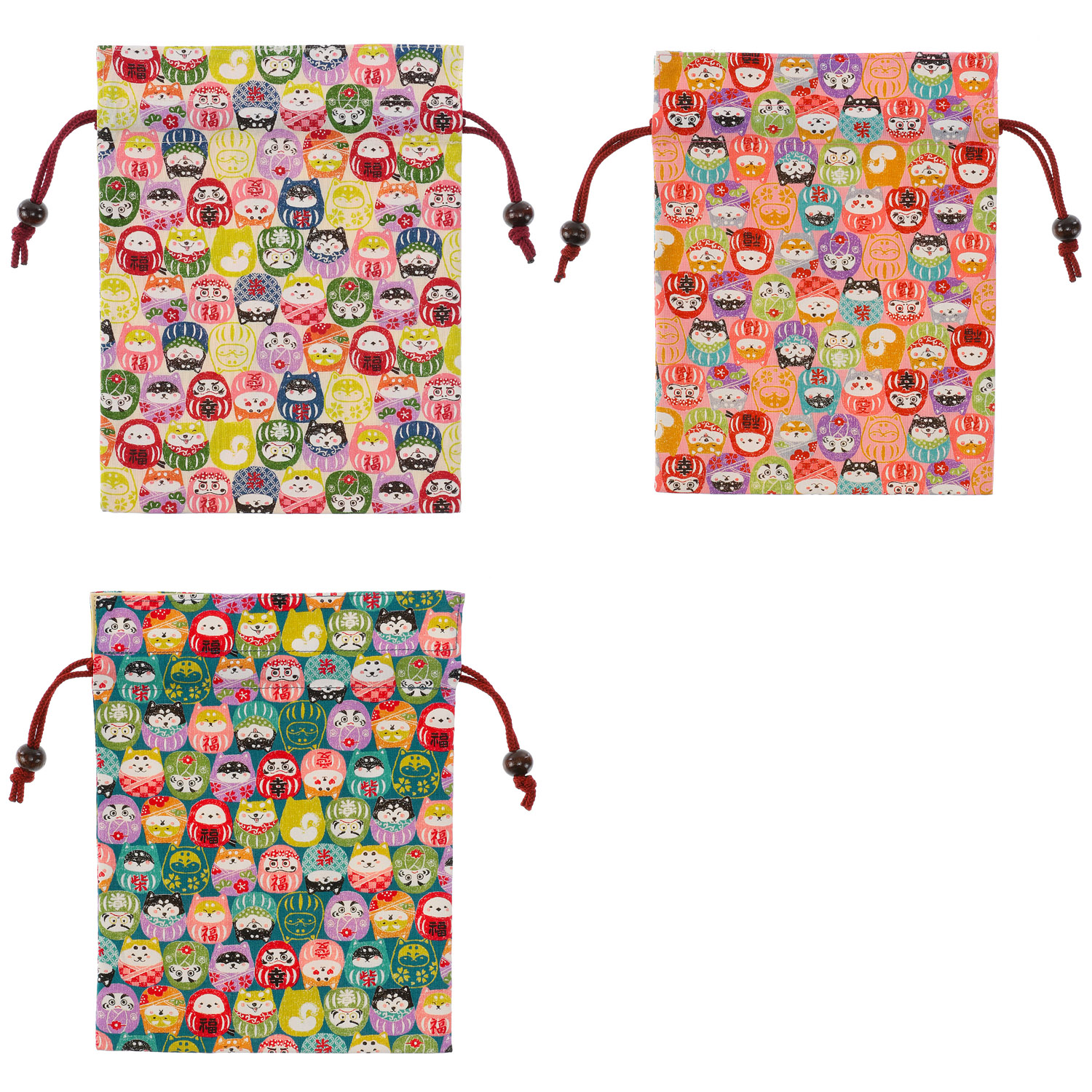 平巾着 だるまと柴犬