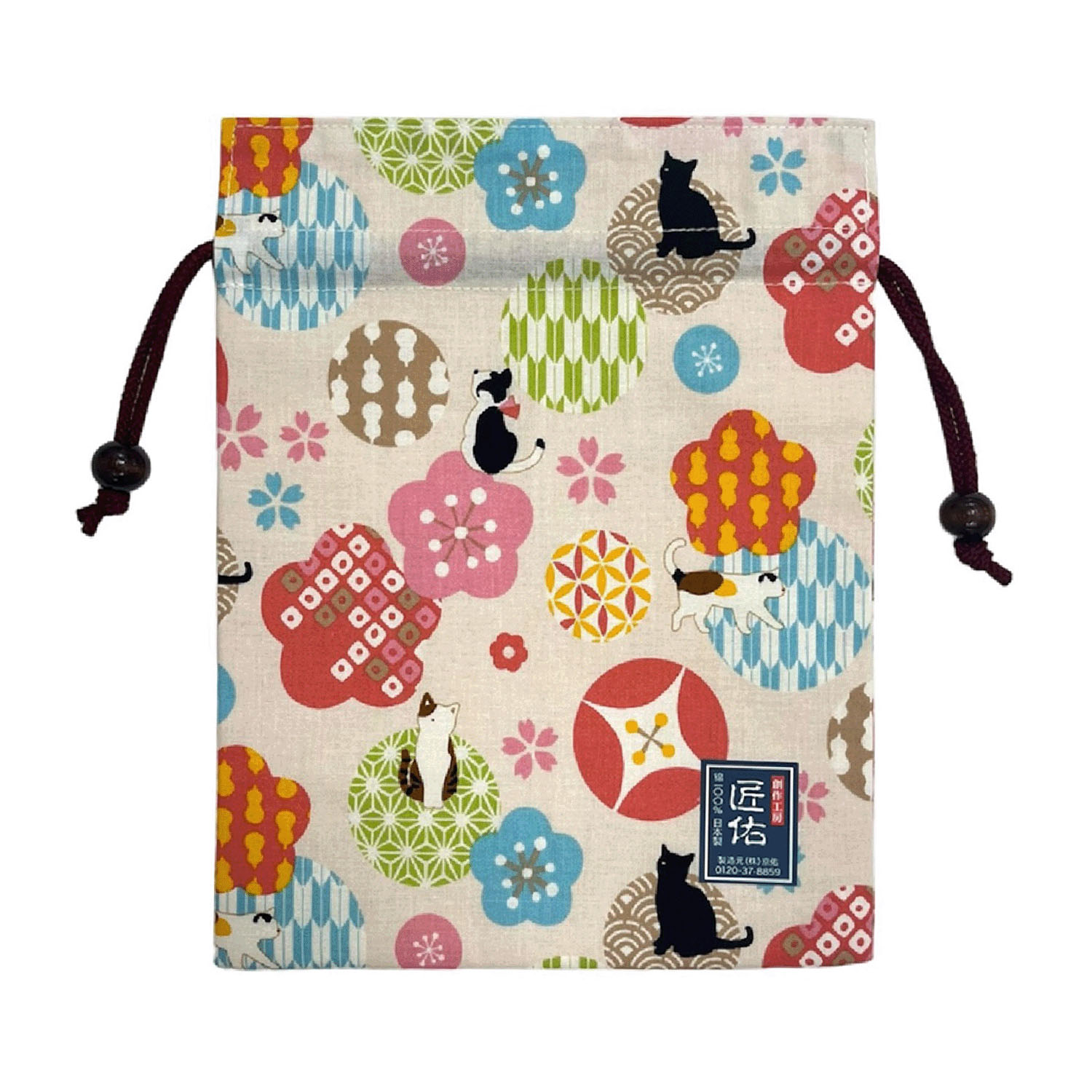 【在庫限りで製造終了】平巾着 ねこ花 - 画像2