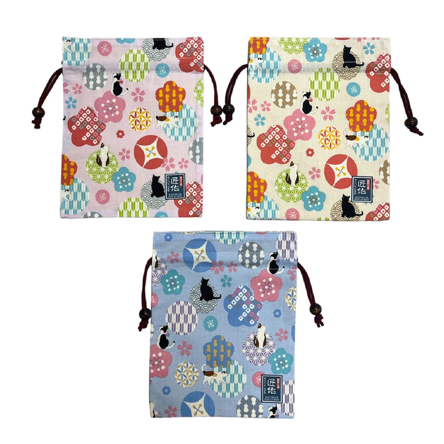 【在庫限りで製造終了】平巾着 ねこ花 - 画像1