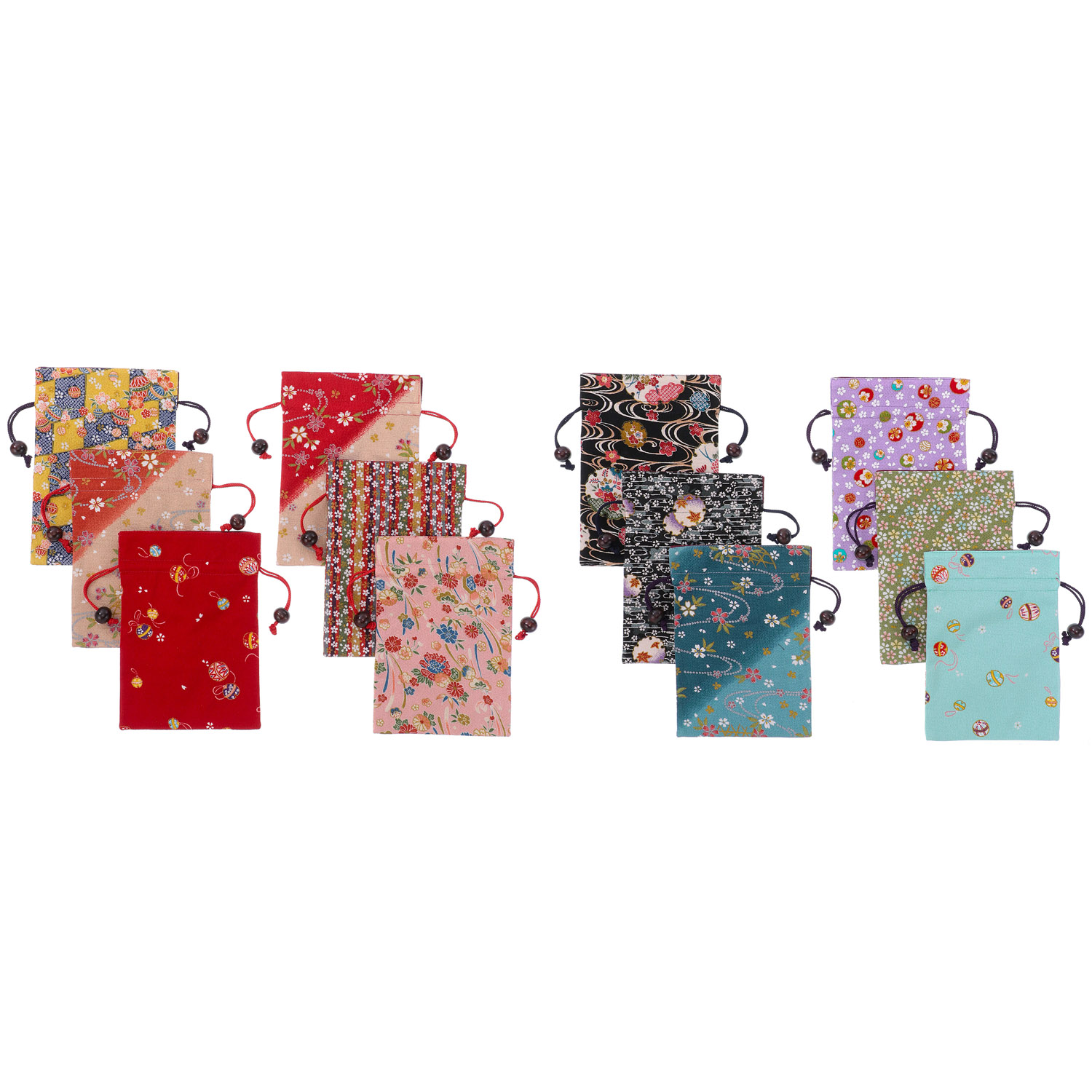 【柄アソート】ちりめん平巾着 友禅柄 - 画像1