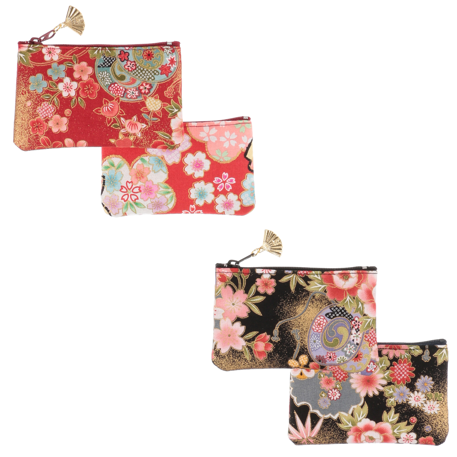 花小紋 金扇付き小銭入れ - 画像1