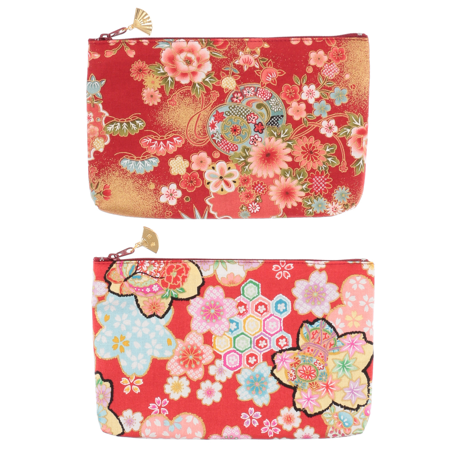 花小紋 金扇付き角平ポーチ - 画像2