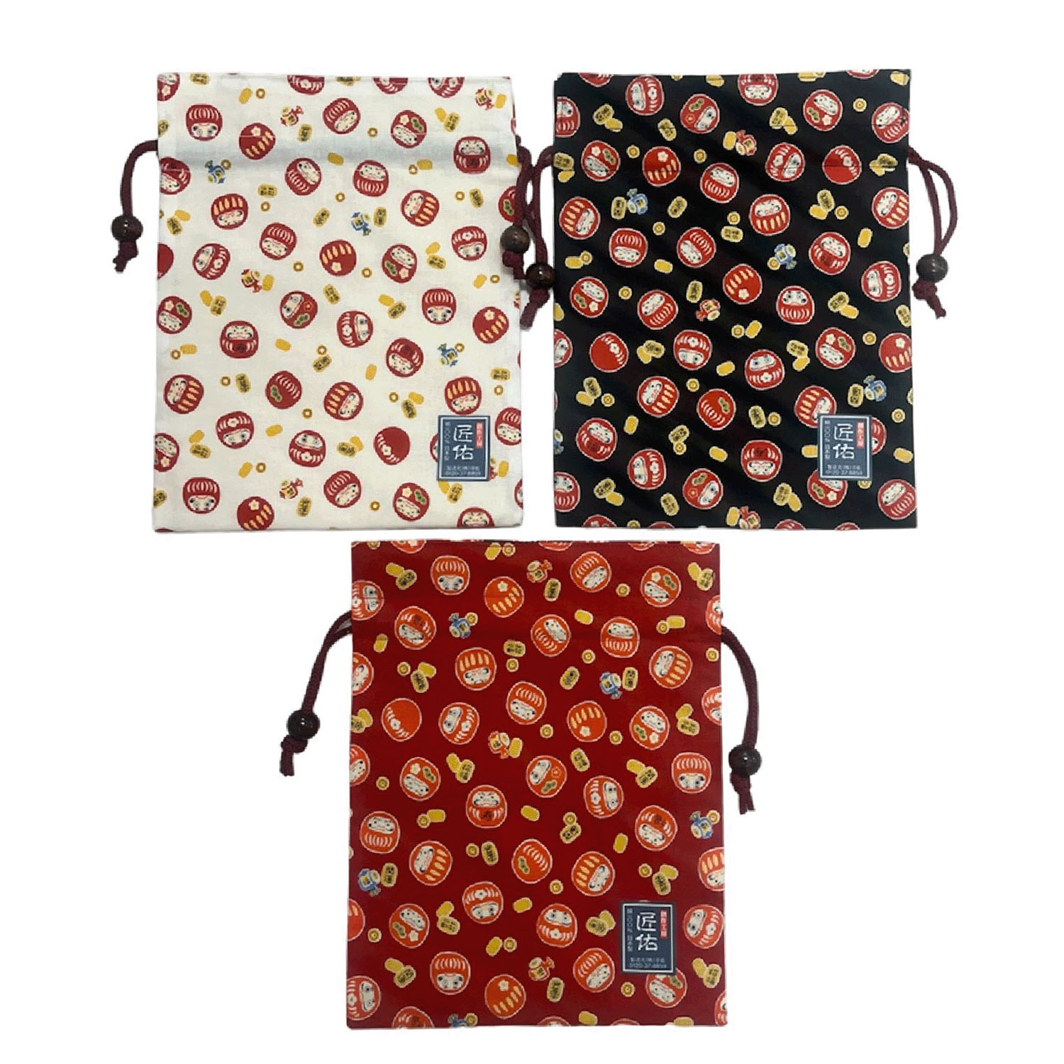 【15黒、33赤 終了】平巾着 だるまと小判 - 画像1