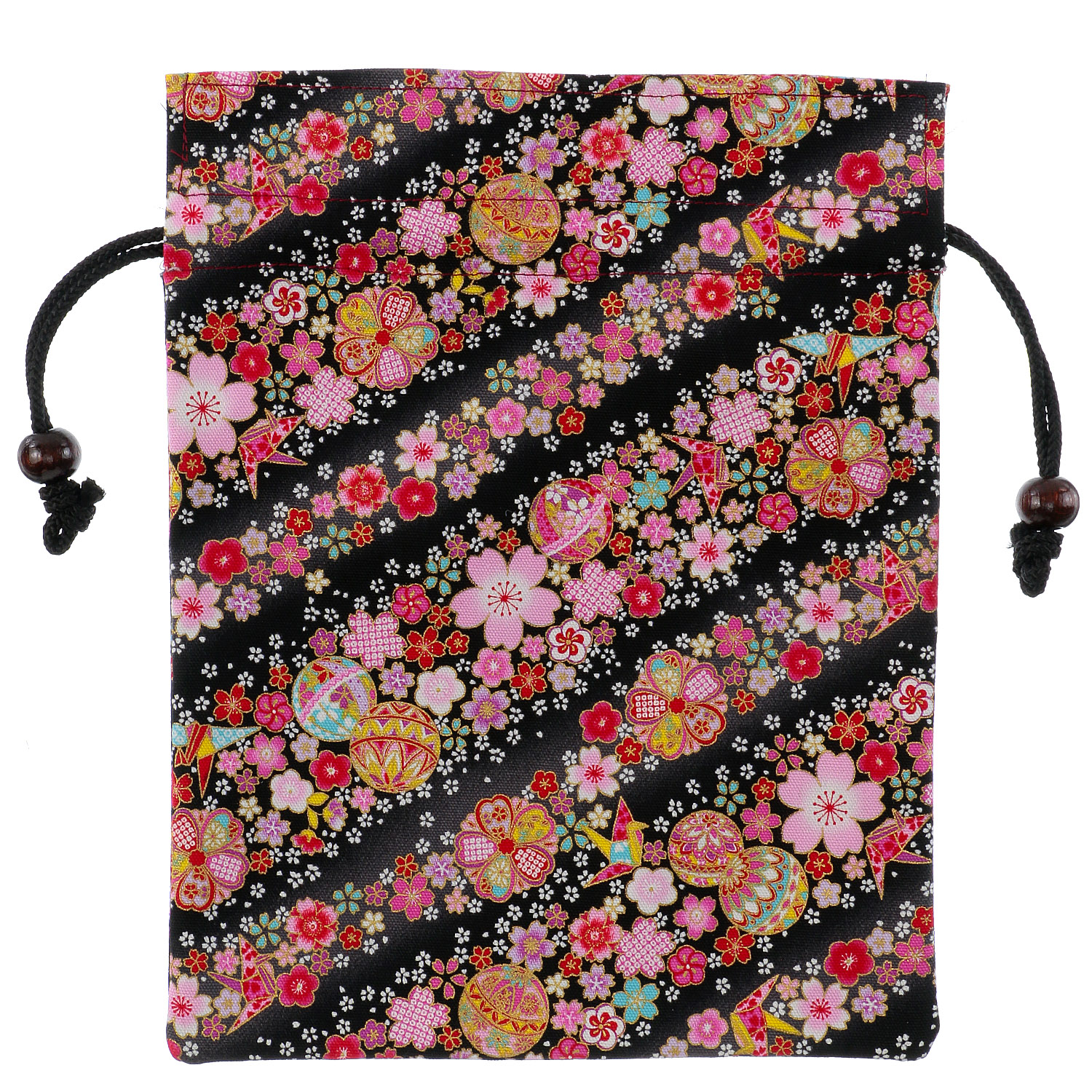 友禅花てまり 木玉付平巾着 - 画像2