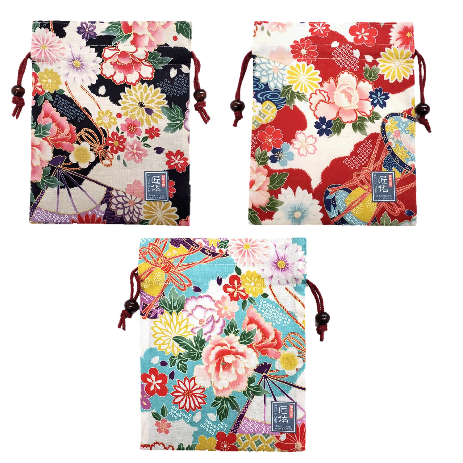 平巾着 古典扇面柄 - 画像1