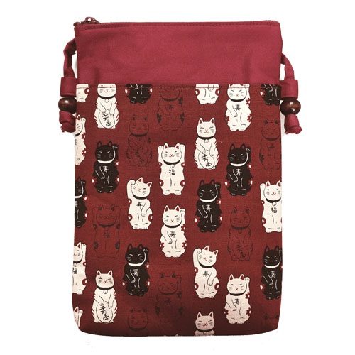 前ポケット付ナナメ掛けサコッシュ 招き猫 - 画像1