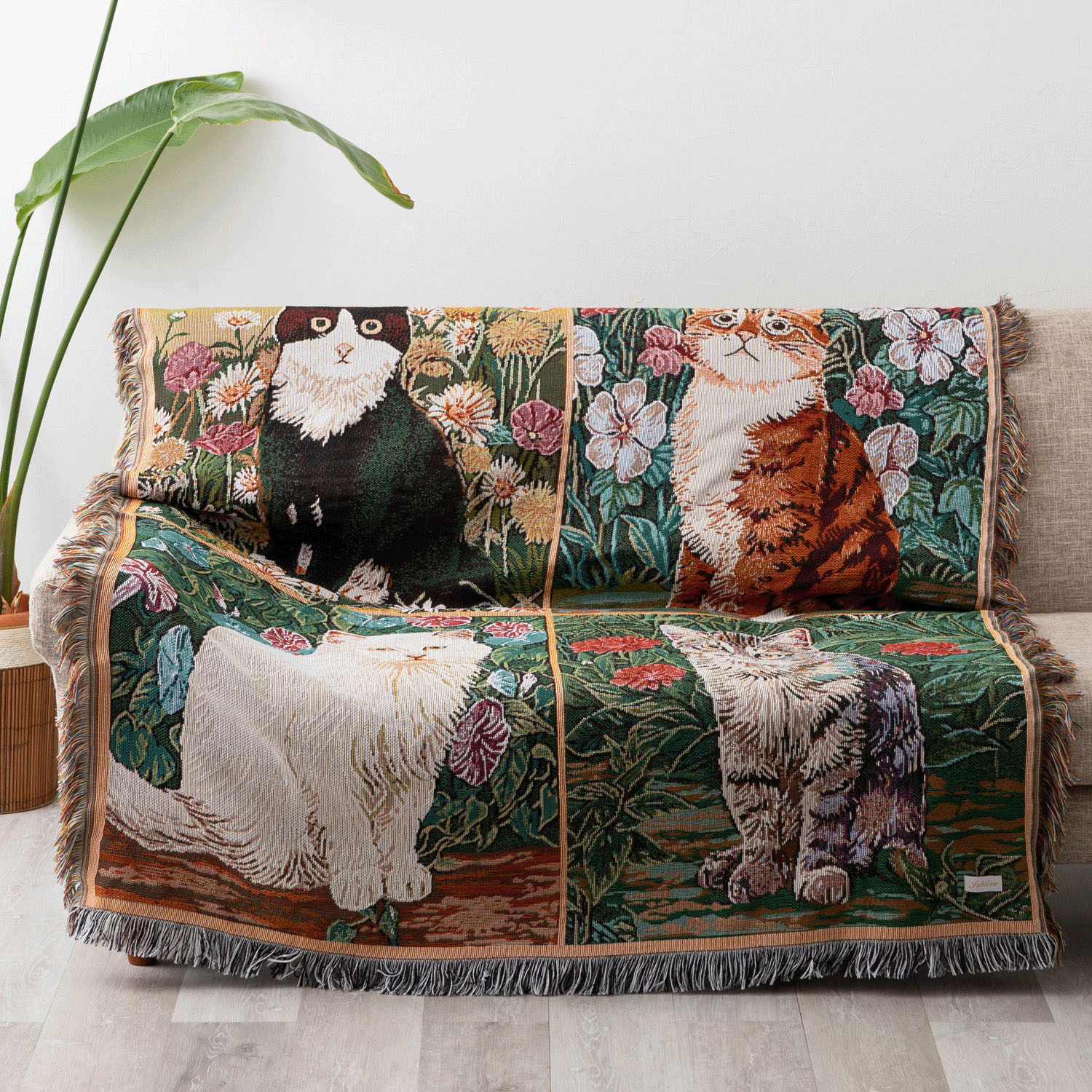 ジャガード織 スローケットラグ 猫デザイン - 画像3