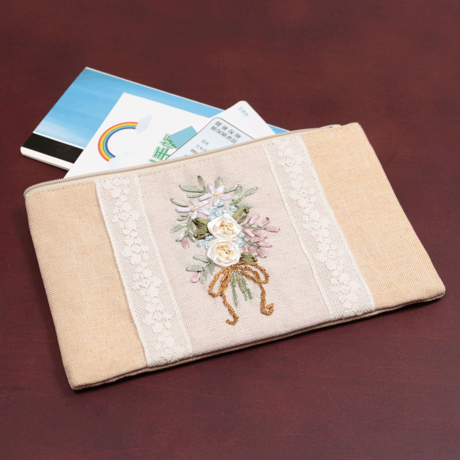 リボン刺繍 ベージュ マルチケース - 画像4